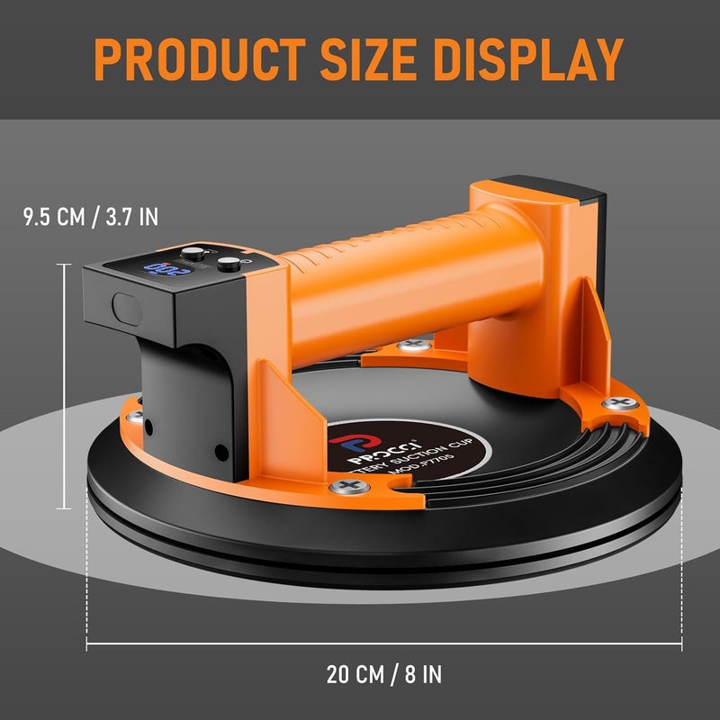 Procci Battery Suction Cup for Tiles, Glass, Marble, 440LBS/200 KG Suction Power, LCD Display, 2500 mAh Battery Up to 7 Hours (Suitable for Smooth Materials) - Image 4